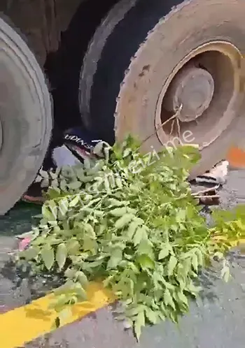 摔车卷入卡车